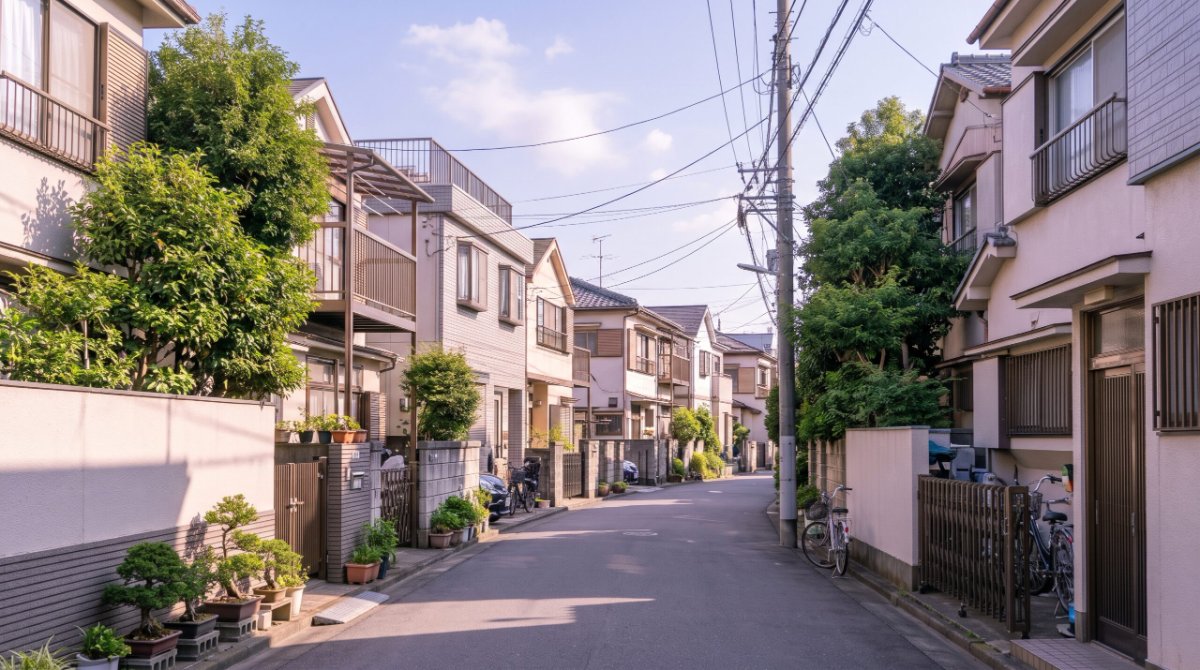 朝の光が差す東京の静かな住宅街